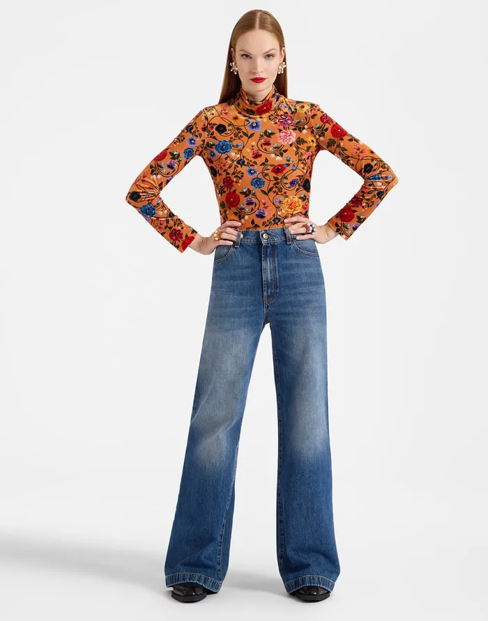 La Doublej Turtleneck Botticelli Rust In Velvet Stretch Women Shirts and Tops