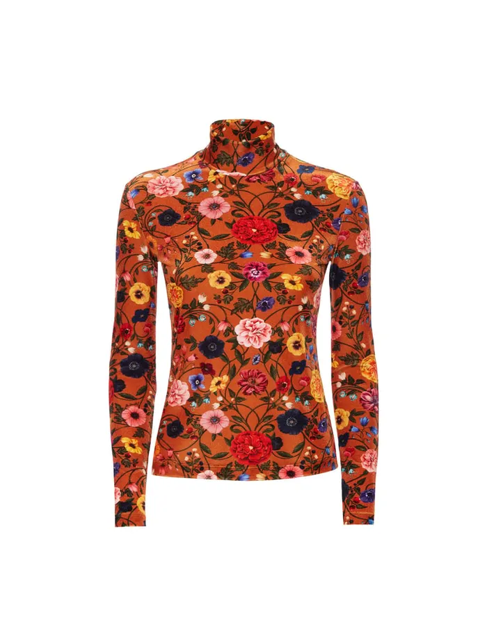 La Doublej Turtleneck Botticelli Rust In Velvet Stretch Women Shirts and Tops