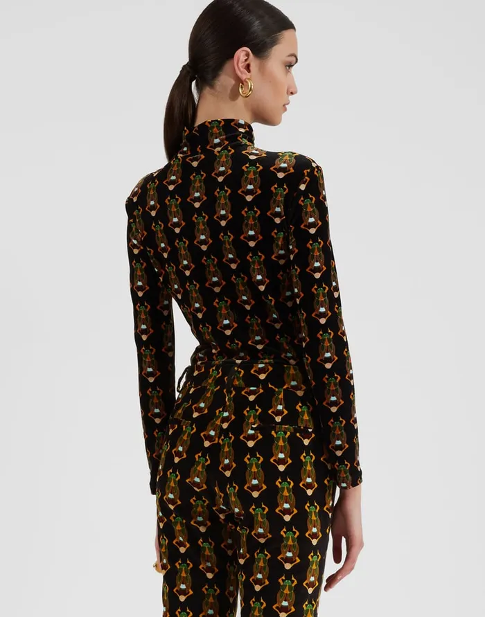La Doublej Turtleneck Scarab Black In Stretch Velvet Women Shirts and Tops