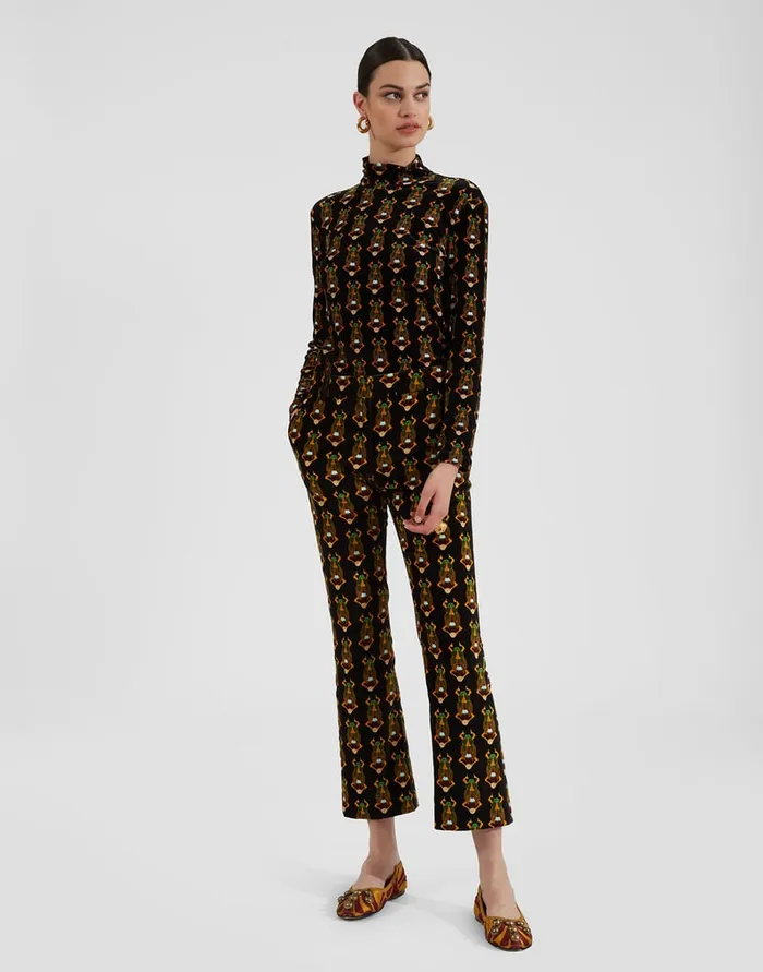 La Doublej Turtleneck Scarab Black In Stretch Velvet Women Shirts and Tops