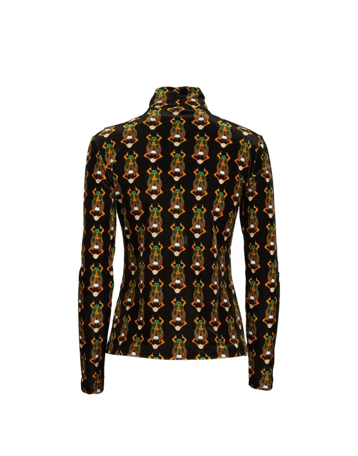 La Doublej Turtleneck Scarab Black In Stretch Velvet Women Shirts and Tops