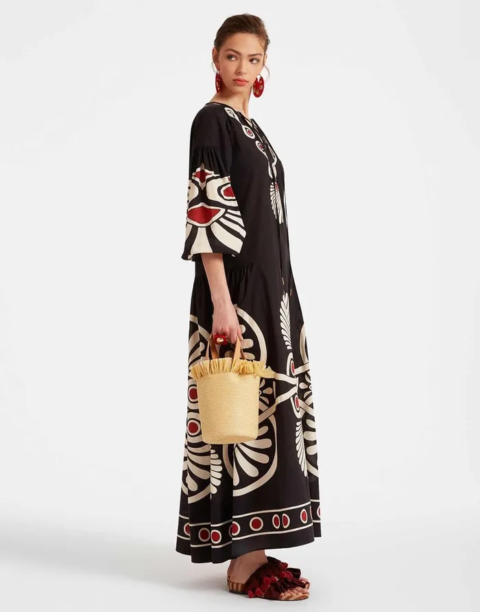 La Doublej Viviana Dress Medallion Place Black In Cotton Voile Women Dresses