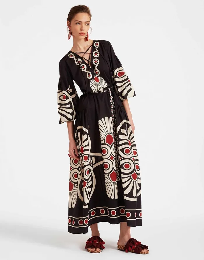 La Doublej Viviana Dress Medallion Place Black In Cotton Voile Women Dresses