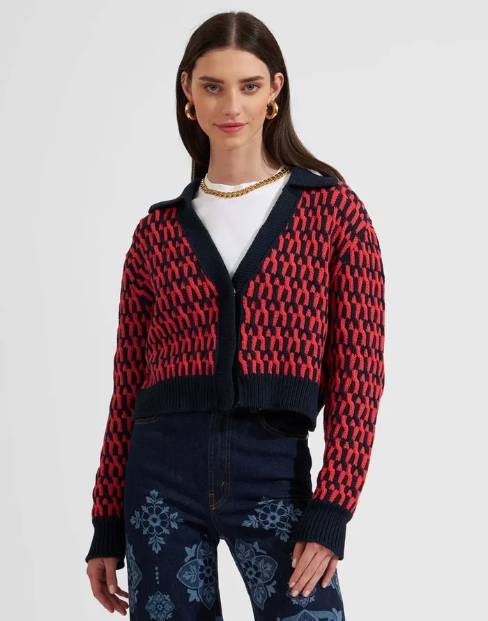 La Doublej Winset Cardigan Navy In Cable Chain Women Knitwear