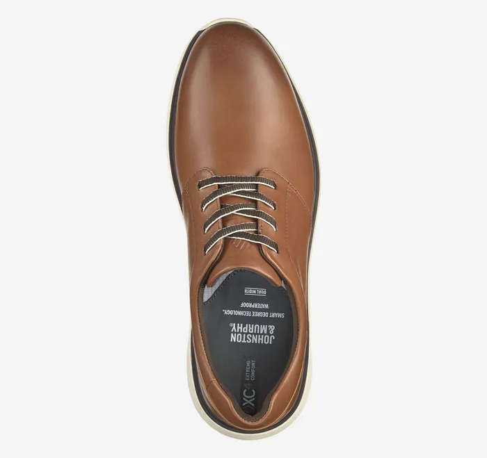 LaceUps Men Johnston and Murphy XC4 Prentiss 2 Plain Toe Tan Waterproof Full Grain