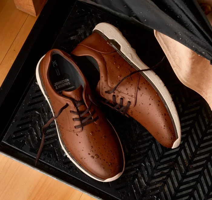 LaceUps Men Johnston and Murphy XC4 Prentiss 2 Plain Toe Tan Waterproof Full Grain