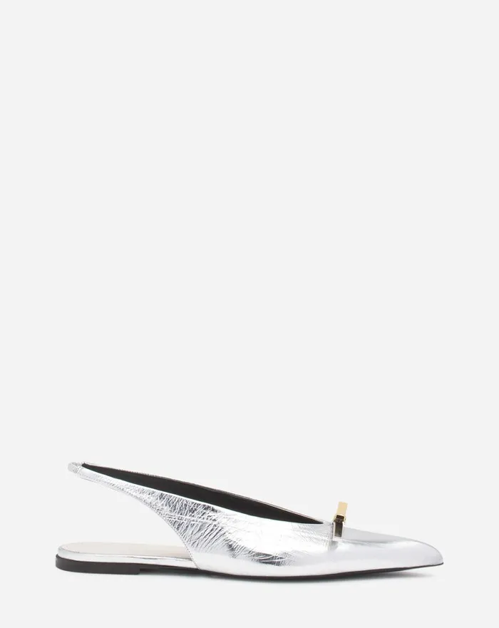 Lanvin Bow Slingback In Metallic Leather Silver Women Lanvin Loafers