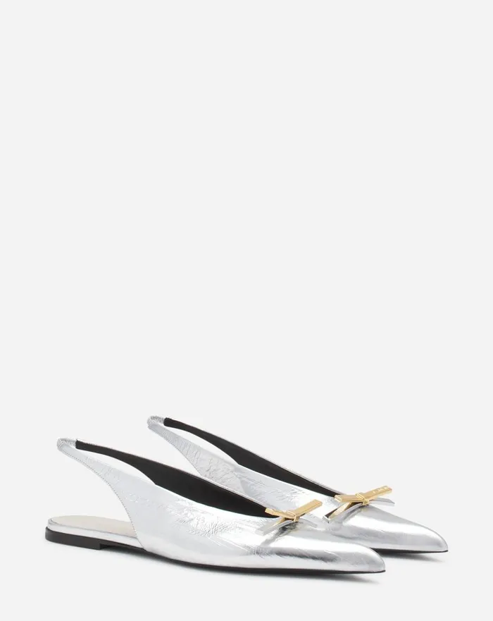 Lanvin Bow Slingback In Metallic Leather Silver Women Lanvin Loafers Lanvin Bow Slingback In Metallic Leather Silver Women Lanvin Loafers