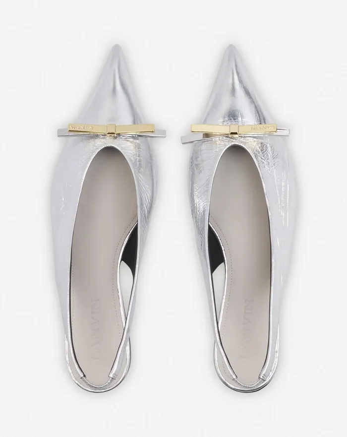 Lanvin Bow Slingback In Metallic Leather Silver Women Lanvin Loafers Lanvin Bow Slingback In Metallic Leather Silver Women Lanvin Loafers