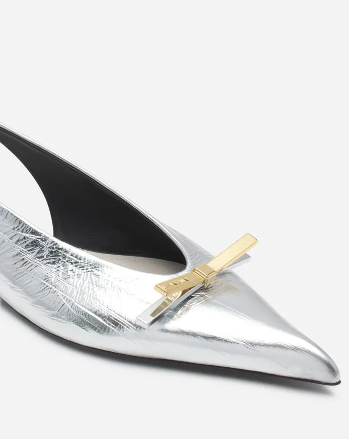 Lanvin Bow Slingback In Metallic Leather Silver Women Lanvin Loafers Lanvin Bow Slingback In Metallic Leather Silver Women Lanvin Loafers