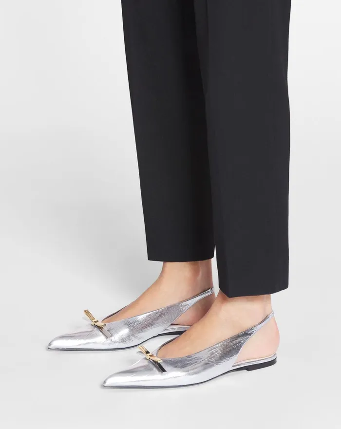 Lanvin Bow Slingback In Metallic Leather Silver Women Lanvin Loafers Lanvin Bow Slingback In Metallic Leather Silver Women Lanvin Loafers