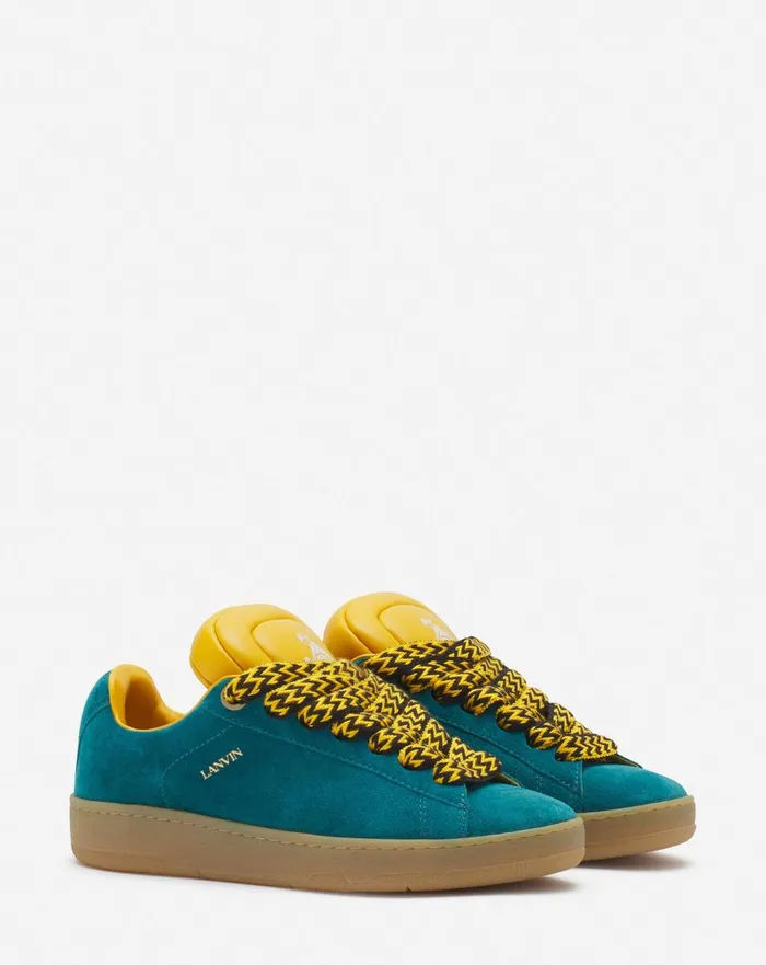 Lanvin X Future Hyper Curb Sneakers In Leather And Suede For Men Blueyellow Men Lanvin Curb Lite