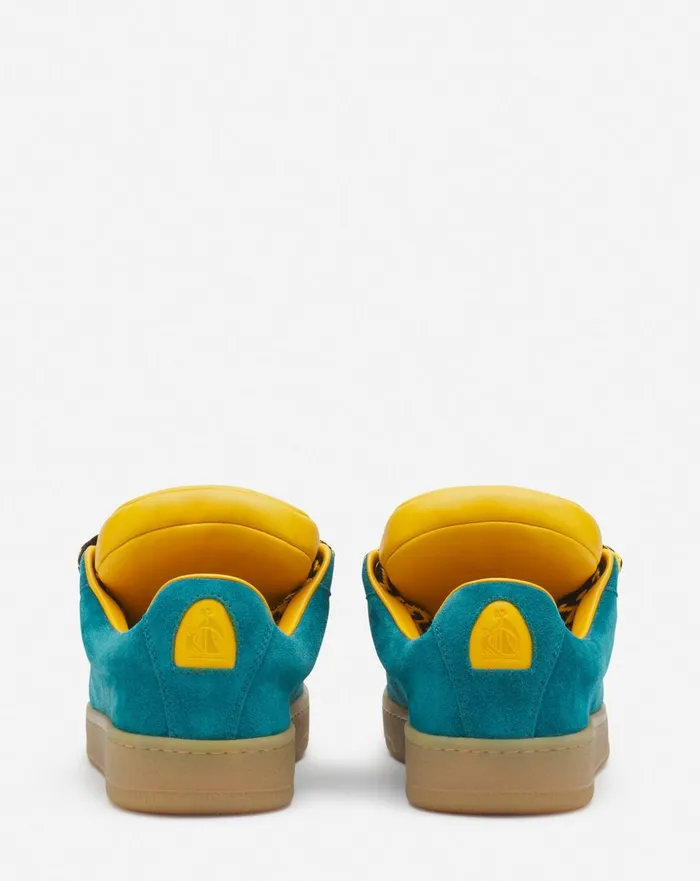 Lanvin X Future Hyper Curb Sneakers In Leather And Suede For Men Blueyellow Men Lanvin Curb Lite