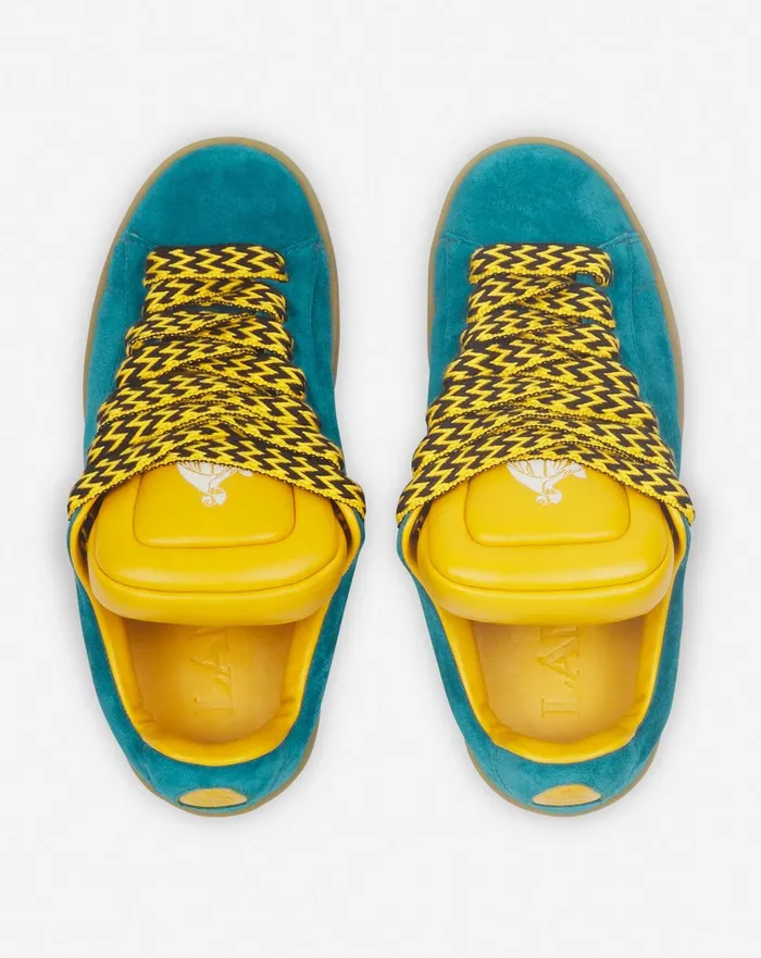 Lanvin X Future Hyper Curb Sneakers In Leather And Suede For Men Blueyellow Men Lanvin Curb Lite