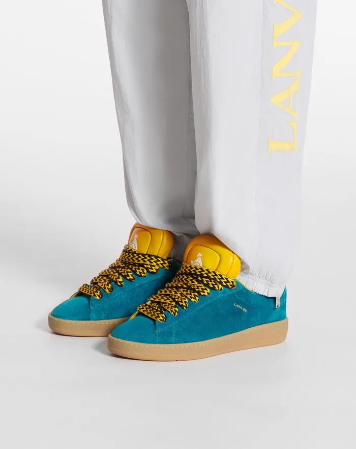 Lanvin X Future Hyper Curb Sneakers In Leather And Suede For Men Blueyellow Men Lanvin Curb Lite