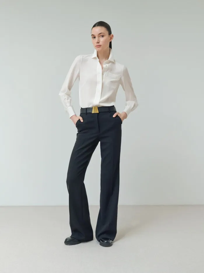 Leather Belt With Trapezoid Buckle Black Women Akris Belts