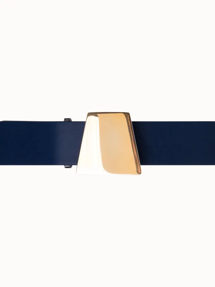Leather Belt With Trapezoid Buckle Navy Women Akris Belts