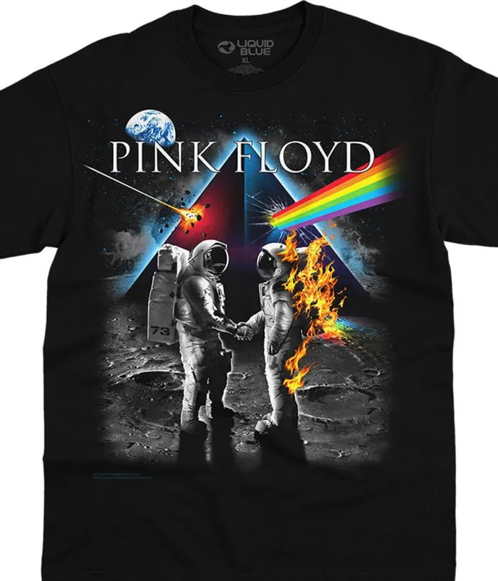 Liquid Blue Athletic TShirt Men Bright Side Of The Moon Black TShirt