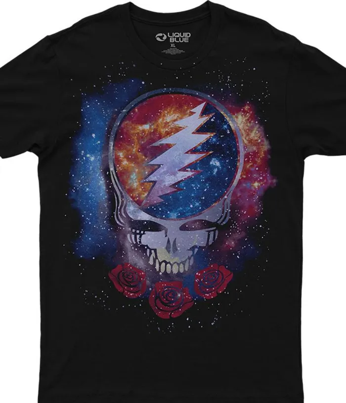 Liquid Blue Athletic TShirt Men Cosmic Stealie Black Athletic TShirt