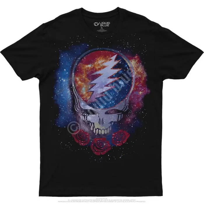 Liquid Blue Athletic TShirt Men Cosmic Stealie Black Athletic TShirt