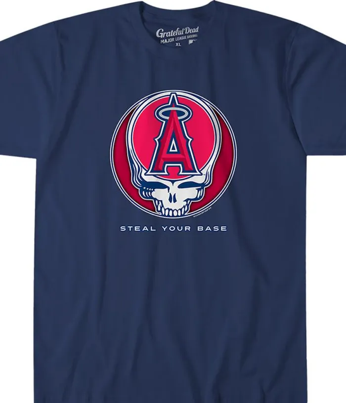 Liquid Blue Athletic TShirt Men Los Angeles Angels Steal Your Base Navy Athletic TShirt