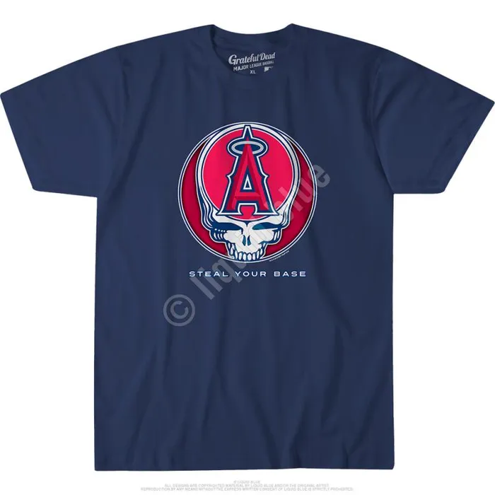 Liquid Blue Athletic TShirt Men Los Angeles Angels Steal Your Base Navy Athletic TShirt
