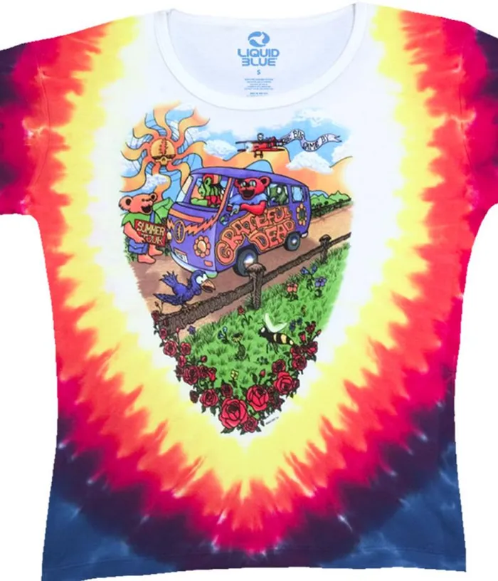 Liquid Blue Juniors Long Length Women Summer Tour Bus TieDye Juniors Long Length TShirt