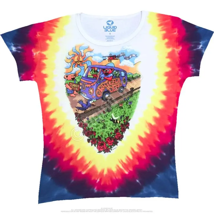 Liquid Blue Juniors Long Length Women Summer Tour Bus TieDye Juniors Long Length TShirt
