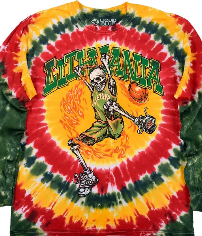 Liquid Blue Long Sleeve Men Lithuania Basketball TieDye Long Sleeve TShirt