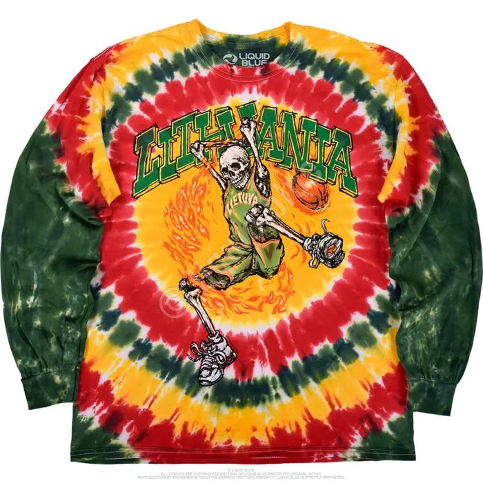 Liquid Blue Long Sleeve Men Lithuania Basketball TieDye Long Sleeve TShirt