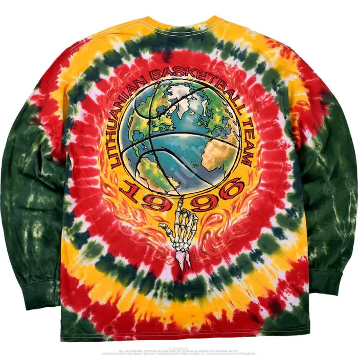 Liquid Blue Long Sleeve Men Lithuania Basketball TieDye Long Sleeve TShirt