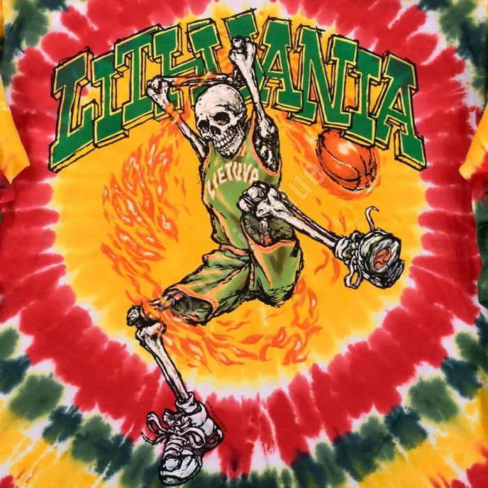 Liquid Blue Long Sleeve Men Lithuania Basketball TieDye Long Sleeve TShirt