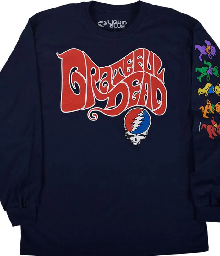 Liquid Blue Long Sleeve Men The Grateful Dead Navy Sleeve Printed Long Sleeve TShirt