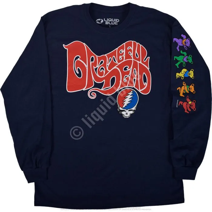 Liquid Blue Long Sleeve Men The Grateful Dead Navy Sleeve Printed Long Sleeve TShirt