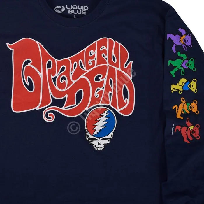 Liquid Blue Long Sleeve Men The Grateful Dead Navy Sleeve Printed Long Sleeve TShirt