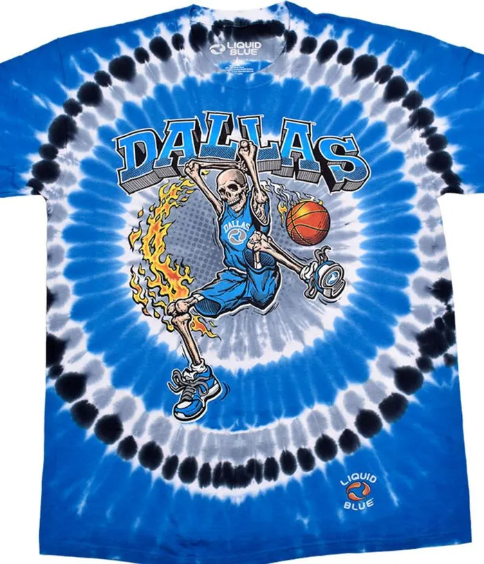 Liquid Blue TShirt Men Dallas Dunker Basketball Skeleton TieDye TShirt