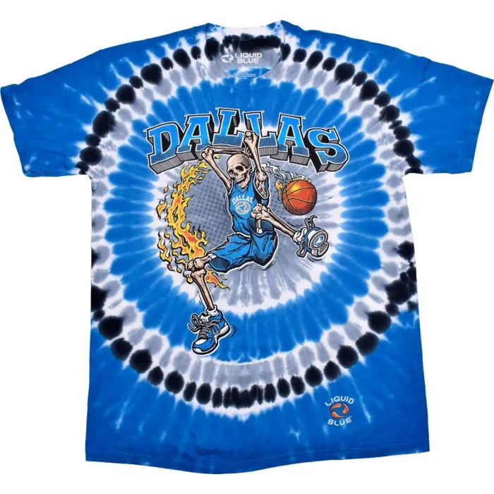 Liquid Blue TShirt Men Dallas Dunker Basketball Skeleton TieDye TShirt