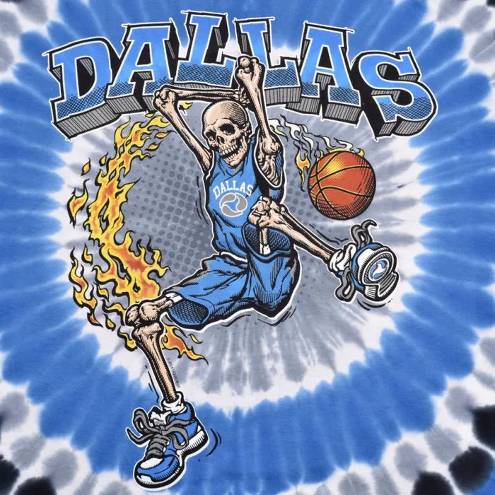 Liquid Blue TShirt Men Dallas Dunker Basketball Skeleton TieDye TShirt