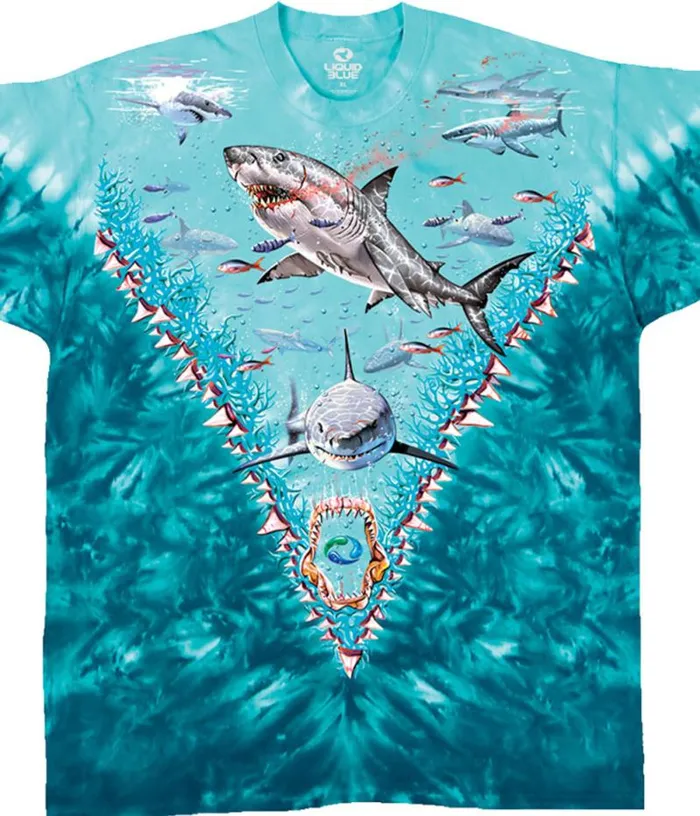 Liquid Blue TShirt Men Great White Sharks TieDye TShirt
