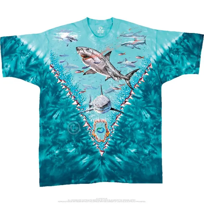 Liquid Blue TShirt Men Great White Sharks TieDye TShirt
