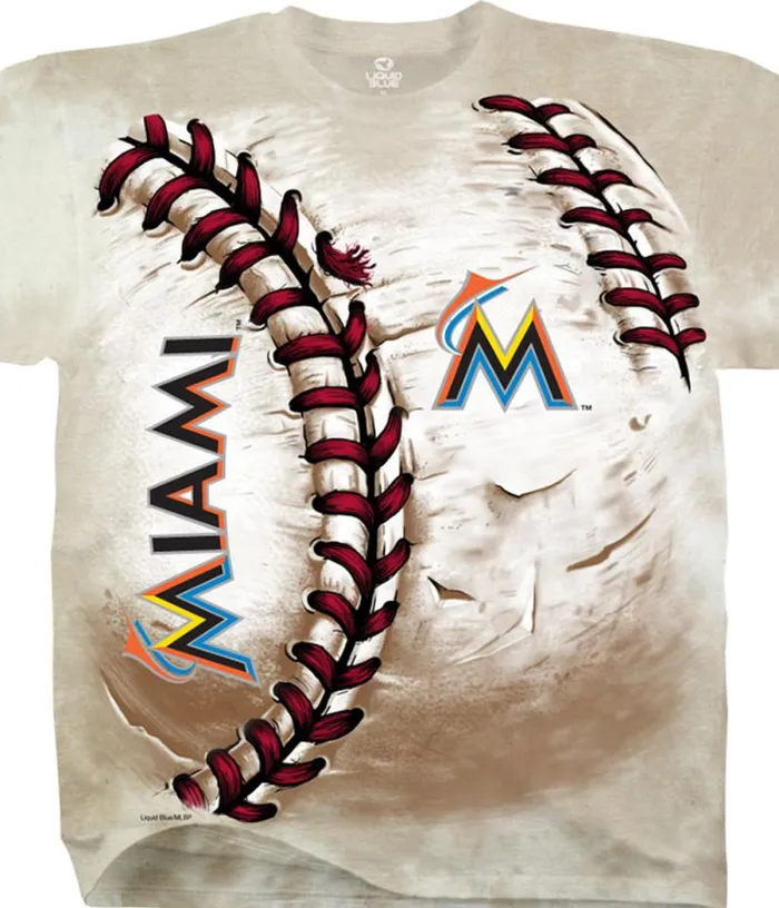 Liquid Blue TShirt Men Miami Marlins Hardball TieDye TShirt