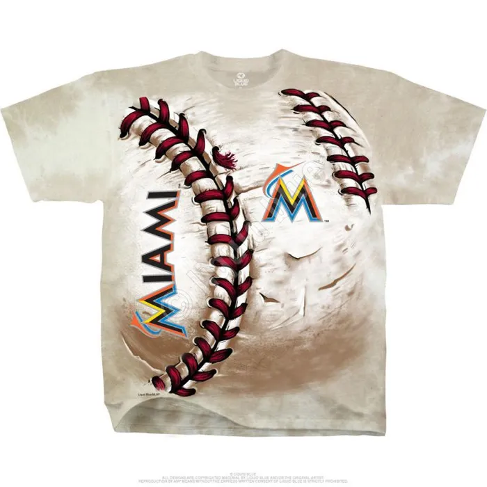 Liquid Blue TShirt Men Miami Marlins Hardball TieDye TShirt
