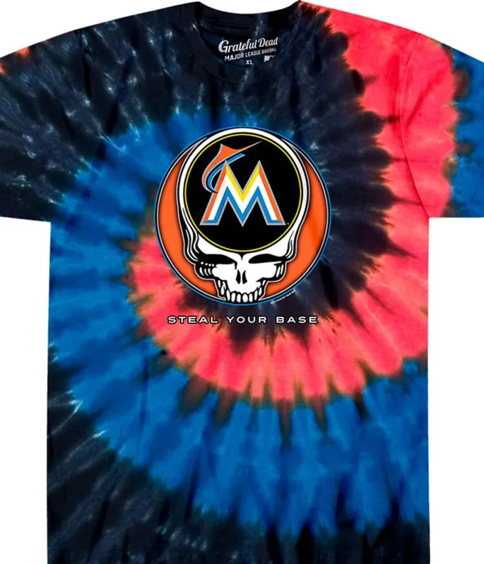 Liquid Blue TShirt Men Miami Marlins Steal Your Base TieDye TShirt