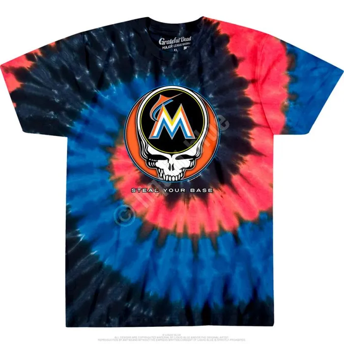 Liquid Blue TShirt Men Miami Marlins Steal Your Base TieDye TShirt