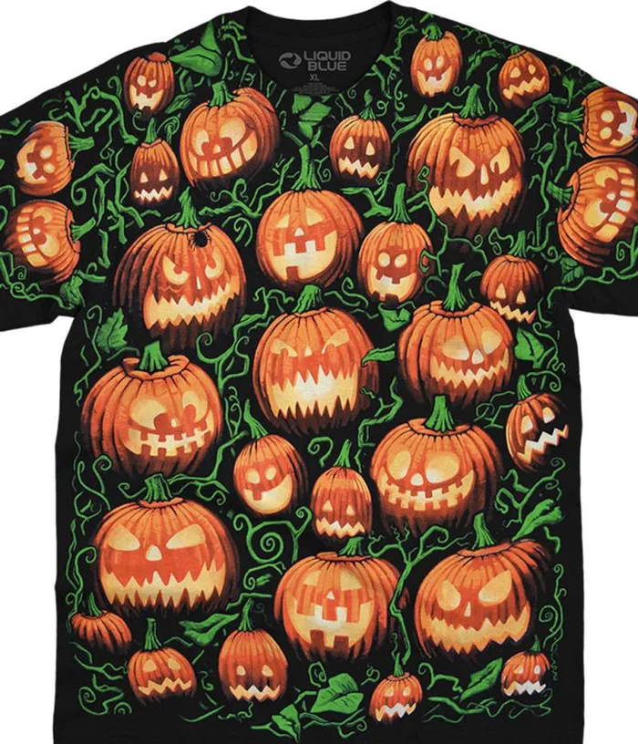 Liquid Blue TShirt Men Pumpkin Pile Black TShirt