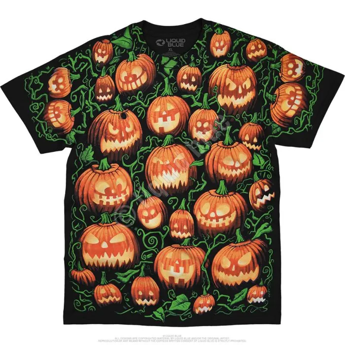 Liquid Blue TShirt Men Pumpkin Pile Black TShirt