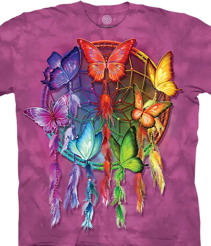 Liquid Blue TShirt Men Rainbow Butterfly Dreamcatcher Classic Cotton TShirt