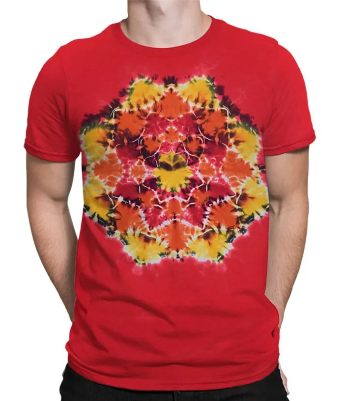 Liquid Blue TShirt Men Red Mandala Unprinted TieDye TShirt