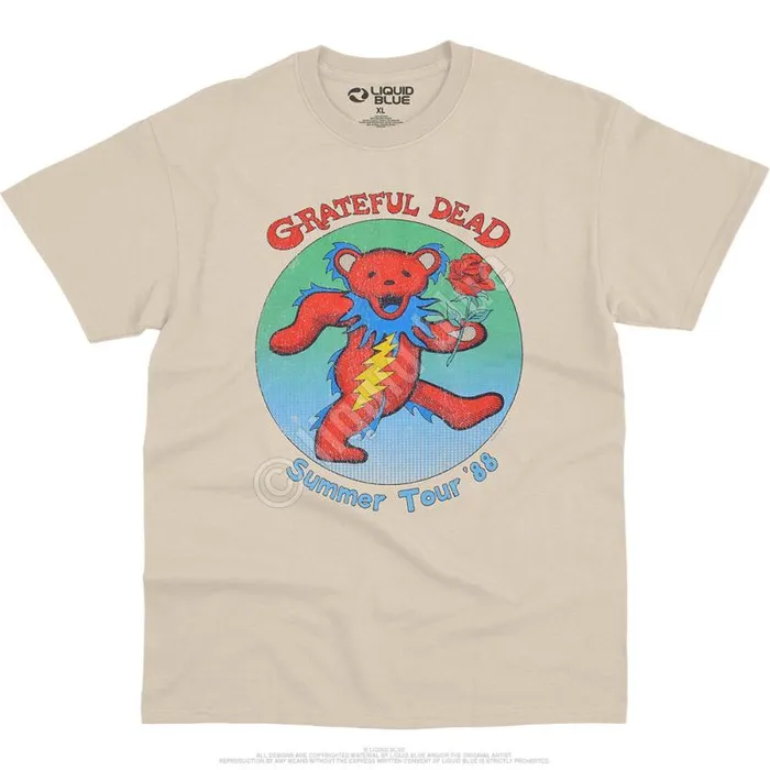Liquid Blue TShirt Men Rose Bear 88 Tan TShirt