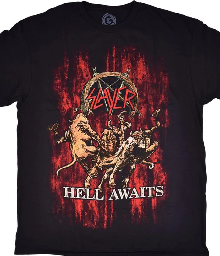 Liquid Blue TShirt Men Slayer Awaits Blood Black TShirt
